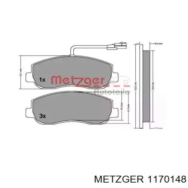 1170148 Metzger передние тормозные колодки