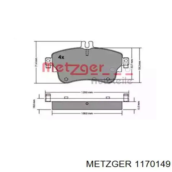 Передние тормозные колодки 1170149 Metzger