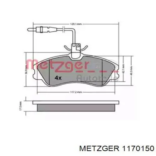 Передние тормозные колодки 1170150 Metzger