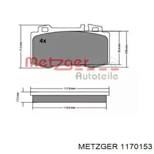 Передние тормозные колодки 1170153 Metzger