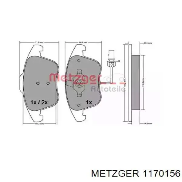 Колодки тормозные передние дисковые Metzger 1170156