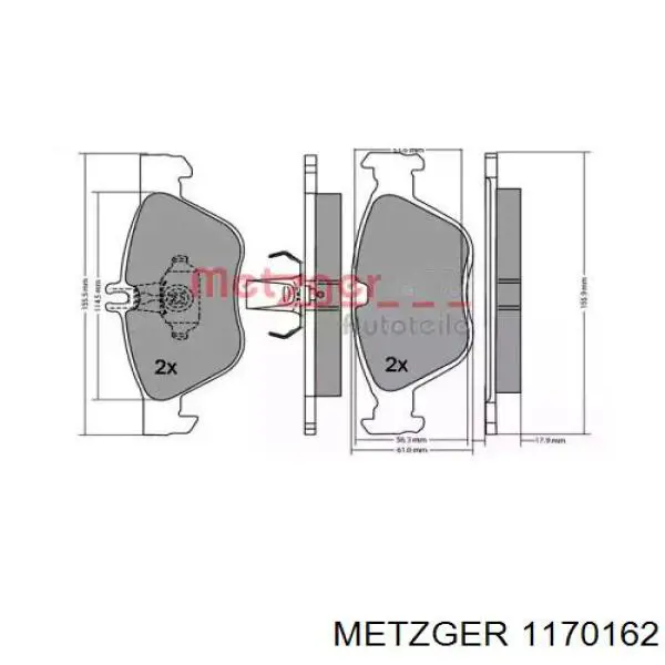 Передние тормозные колодки 1170162 Metzger