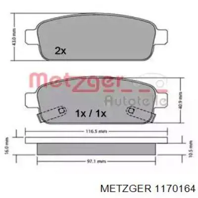 Задние тормозные колодки 1170164 Metzger