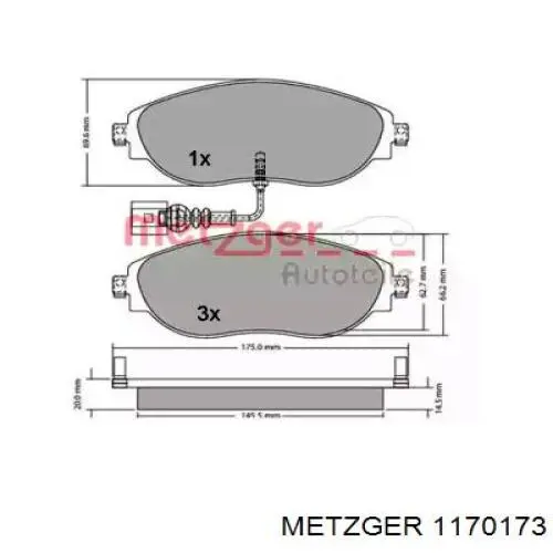 Передние тормозные колодки 1170173 Metzger