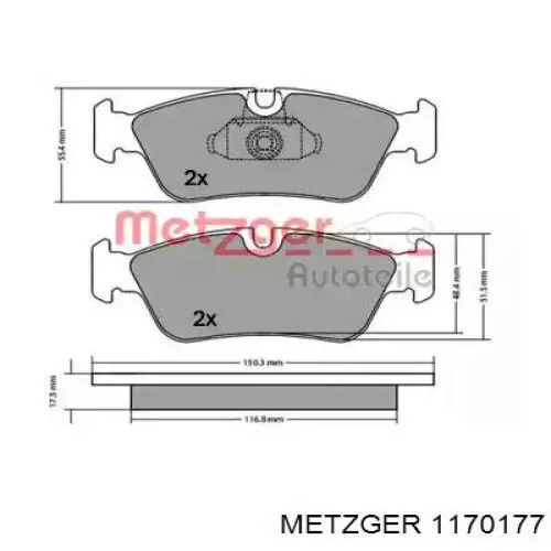 1170177 Metzger колодки тормозные передние дисковые