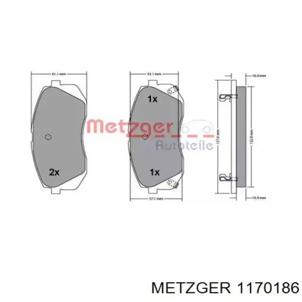 Передние тормозные колодки 1170186 Metzger