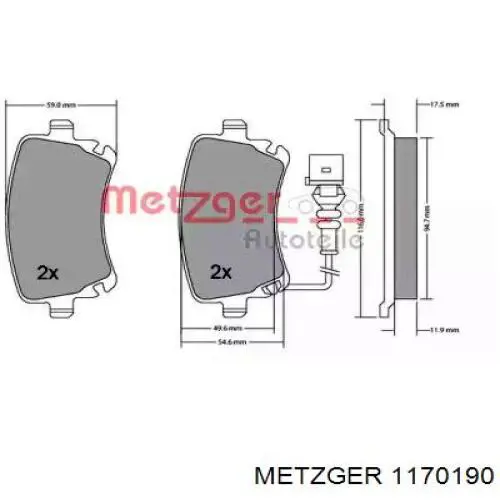 Задние тормозные колодки 1170190 Metzger