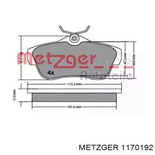 Задние тормозные колодки 1170192 Metzger