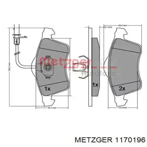 Передние тормозные колодки 1170196 Metzger