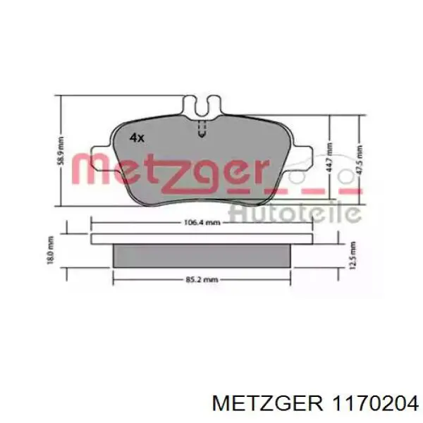 Задние тормозные колодки 1170204 Metzger