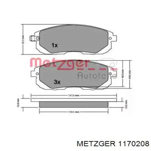 Передние тормозные колодки 1170208 Metzger