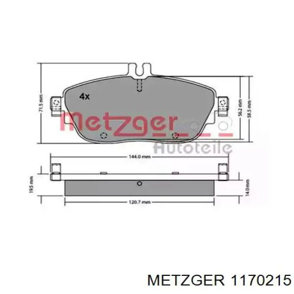 Колодки тормозные передние дисковые Metzger 1170215