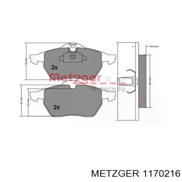 Передние тормозные колодки 1170216 Metzger