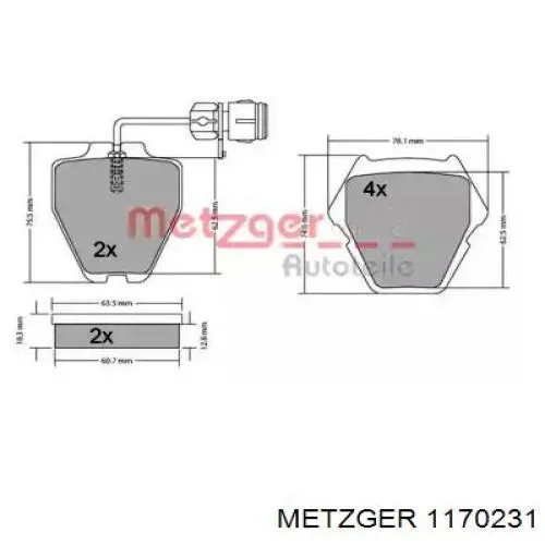 Передние тормозные колодки 1170231 Metzger