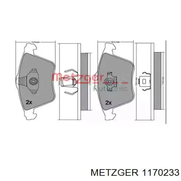 Передние тормозные колодки 1170233 Metzger