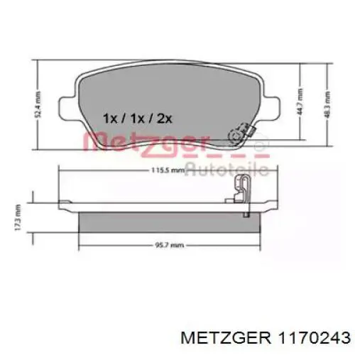 Передние тормозные колодки 1170243 Metzger