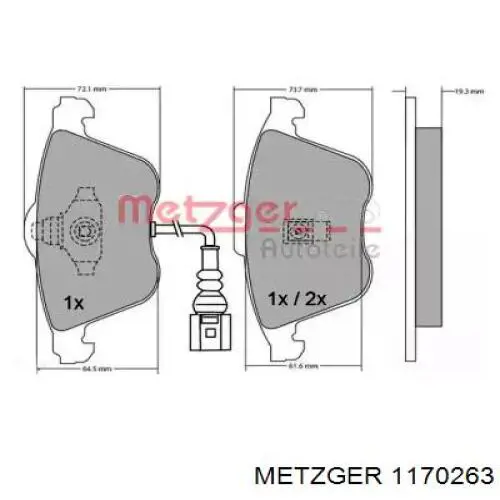 Передние тормозные колодки 1170263 Metzger