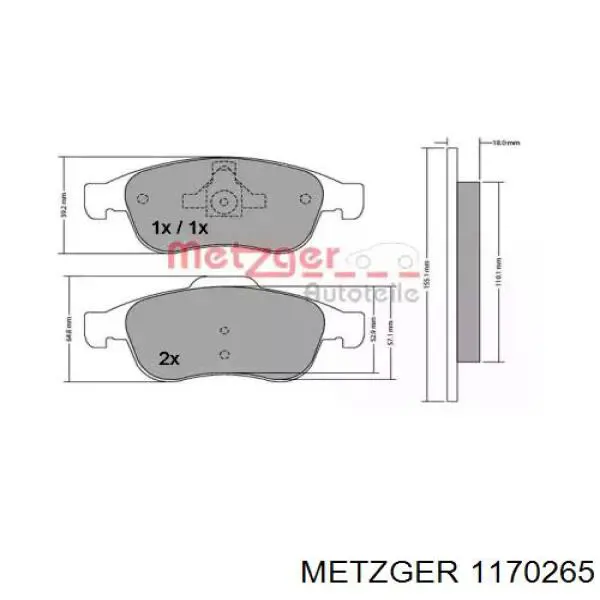 Передние тормозные колодки 1170265 Metzger