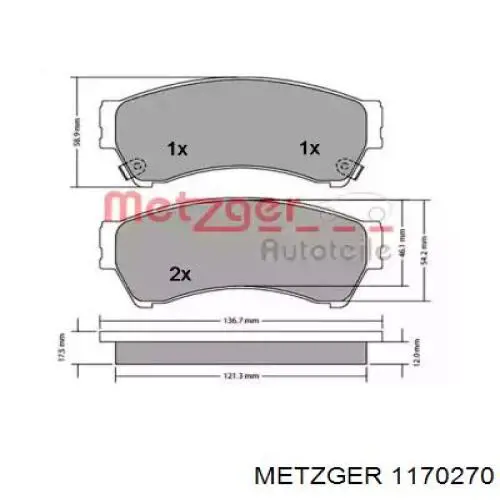 Передние тормозные колодки 1170270 Metzger