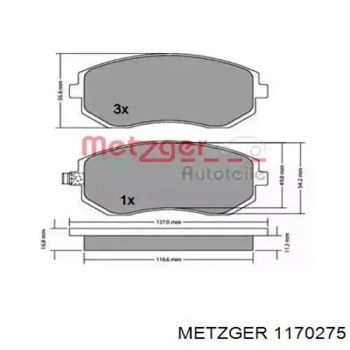 Передние тормозные колодки 1170275 Metzger