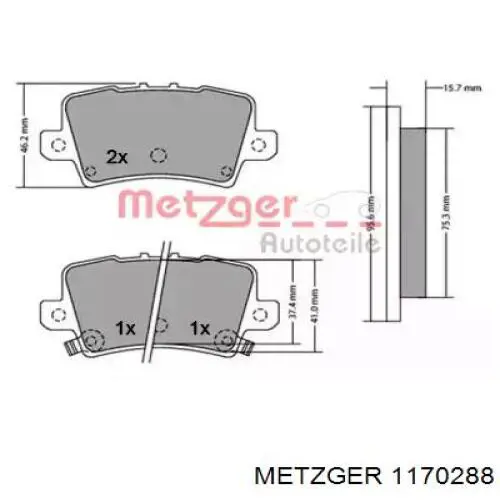 Задние тормозные колодки 1170288 Metzger