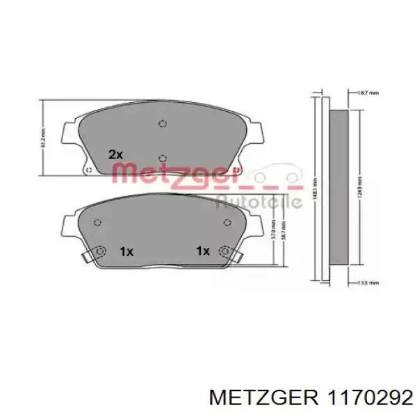 Передние тормозные колодки 1170292 Metzger