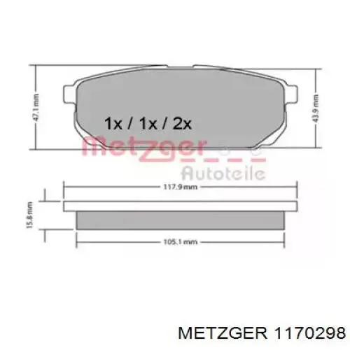 Задние тормозные колодки 1170298 Metzger