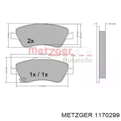 Передние тормозные колодки 1170299 Metzger