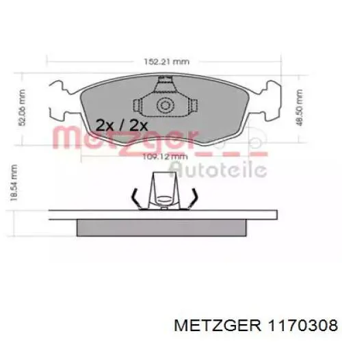 Передние тормозные колодки 1170308 Metzger