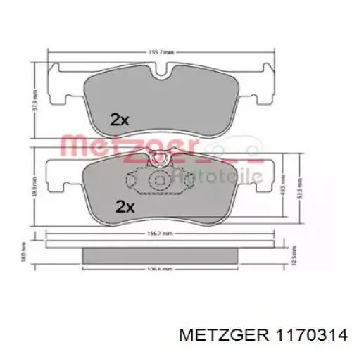 Передние тормозные колодки 1170314 Metzger