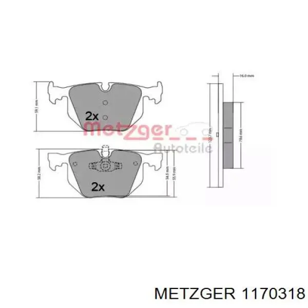 Задние тормозные колодки 1170318 Metzger