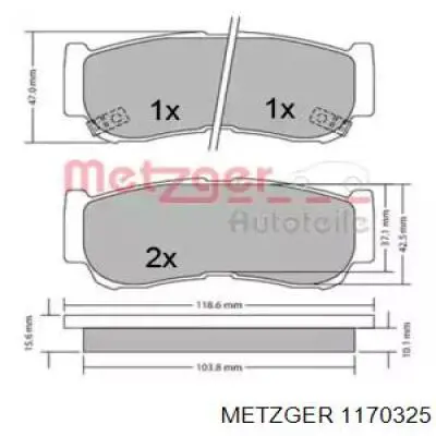 Задние тормозные колодки 1170325 Metzger