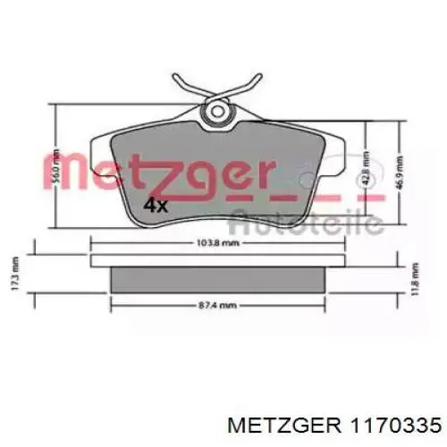 Задние тормозные колодки 1170335 Metzger