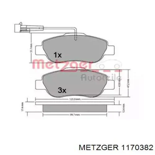 Передние тормозные колодки 1170382 Metzger