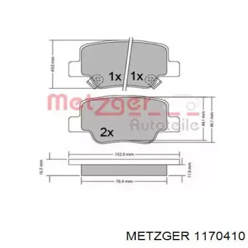 Задние тормозные колодки 1170410 Metzger