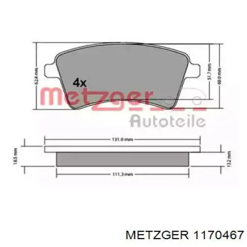 Передние тормозные колодки 1170467 Metzger