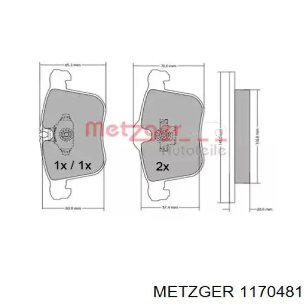 Передние тормозные колодки 1170481 Metzger