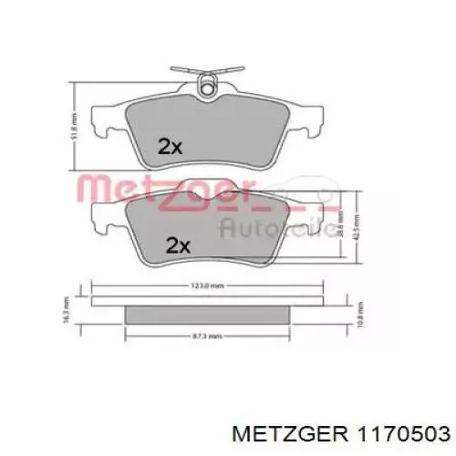 Задние тормозные колодки 1170503 Metzger