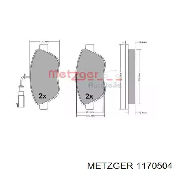 Передние тормозные колодки 1170504 Metzger