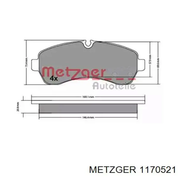 Передние тормозные колодки 1170521 Metzger