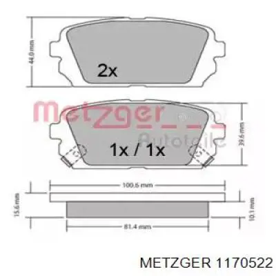 Задние тормозные колодки 1170522 Metzger