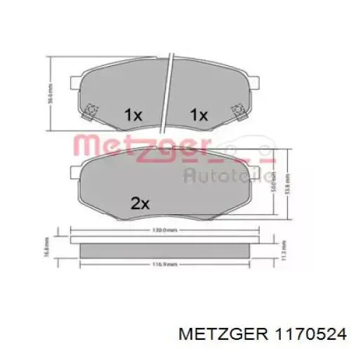 Передние тормозные колодки 1170524 Metzger