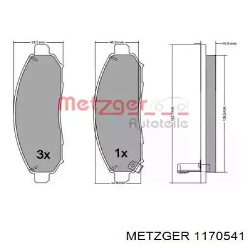 Передние тормозные колодки 1170541 Metzger