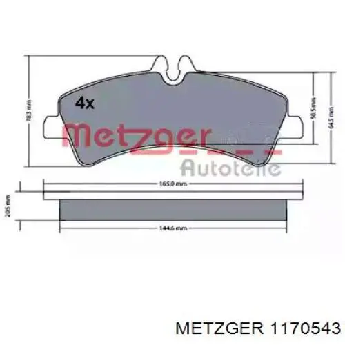 Задние тормозные колодки 1170543 Metzger