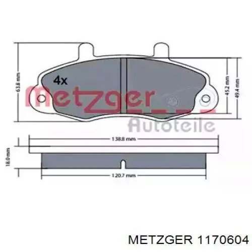 Передние тормозные колодки 1170604 Metzger