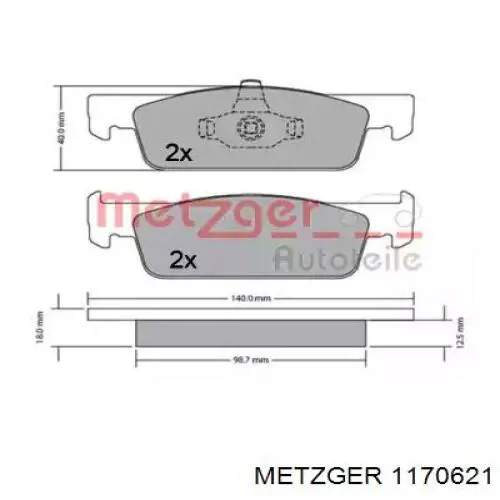 Передние тормозные колодки 1170621 Metzger