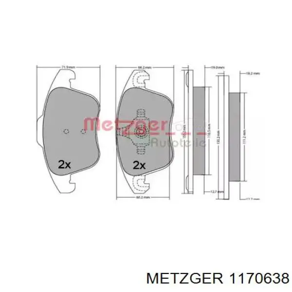 Передние тормозные колодки 1170638 Metzger