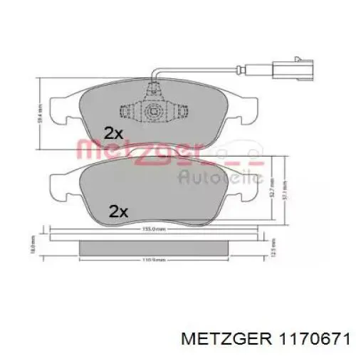 Передние тормозные колодки 1170671 Metzger