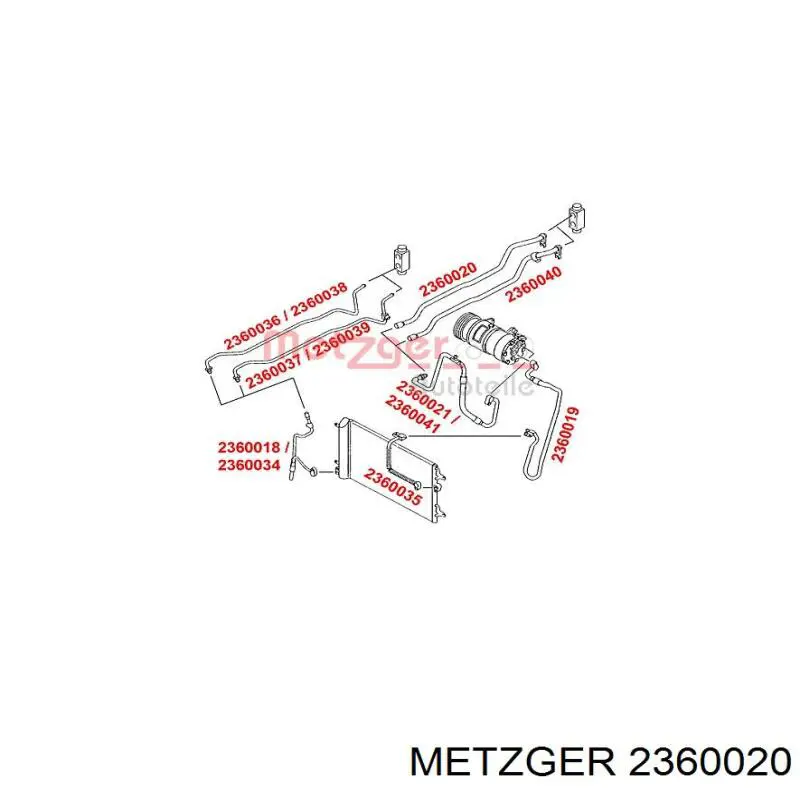 Шланг кондиционера, от испарителя к компрессору 2360020 Metzger