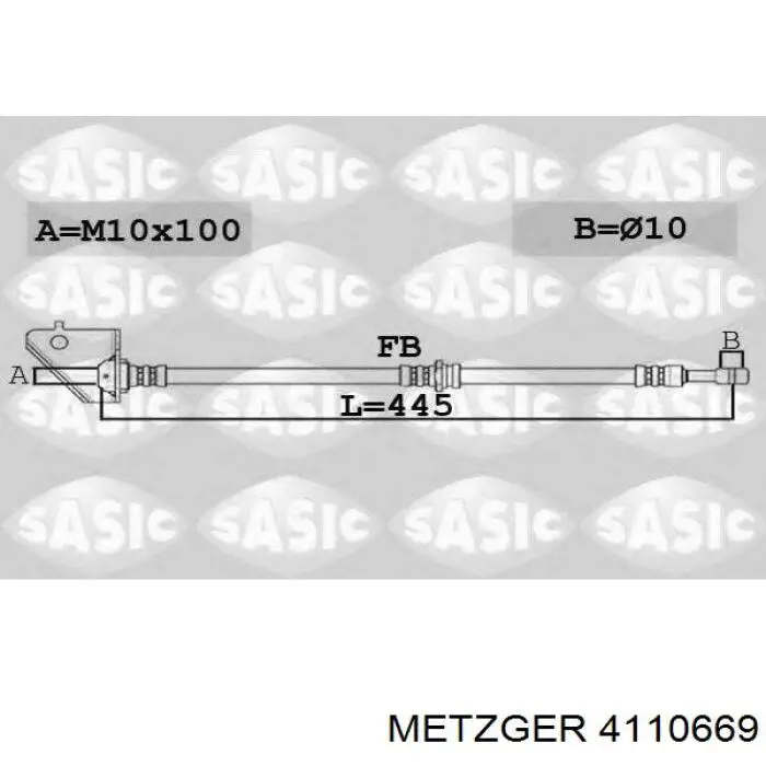 Шланг тормозной передний левый Metzger 4110669